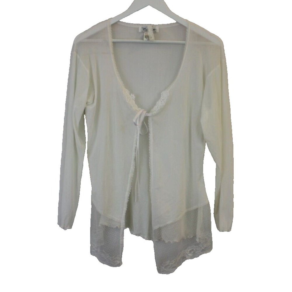 Escante Cardigan Womens M White Vintage Baby Doll Lace Dainty Tie Front Y2K